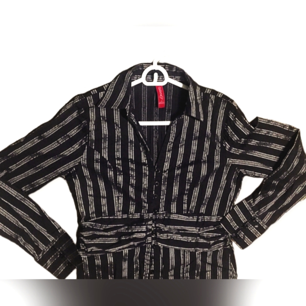 Vintage Gitano Fitted Button Down Black / Silver … - image 1